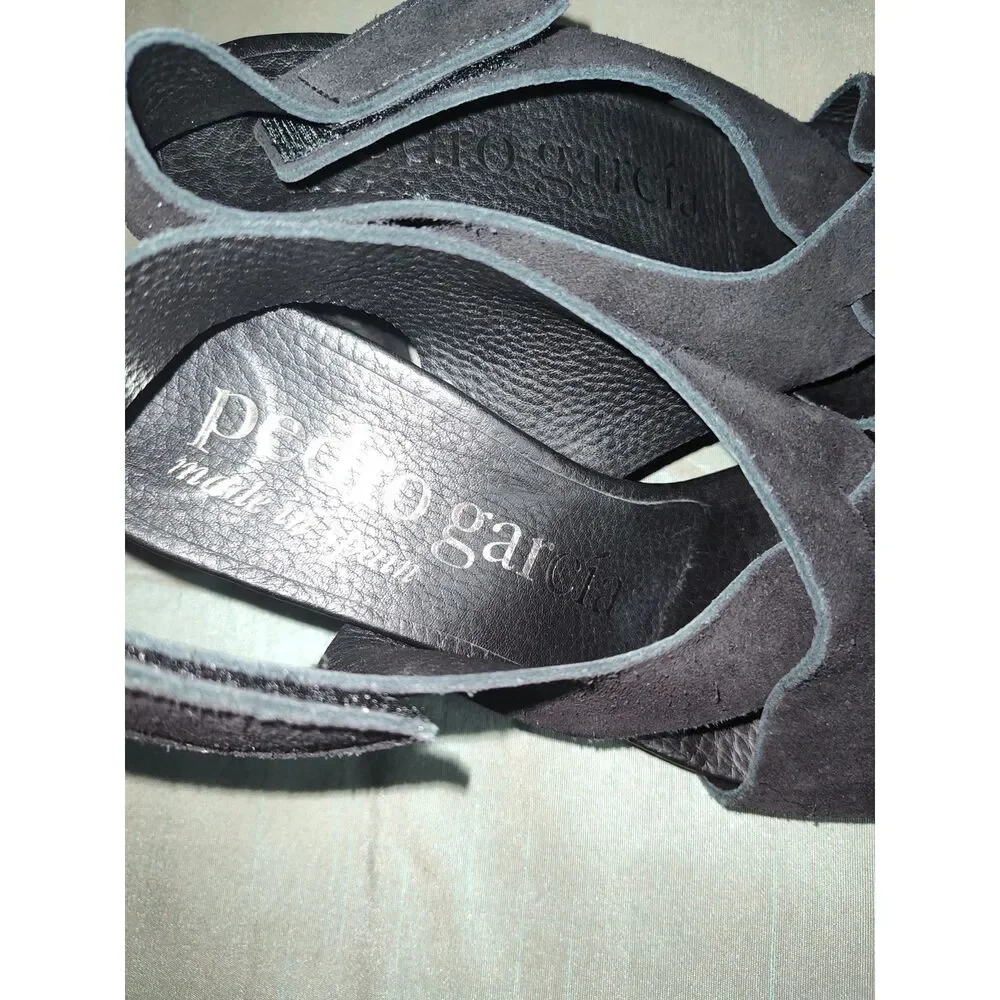 Pedro Garcia Black Suede Cross Strap Slingback Sandals Sz 39